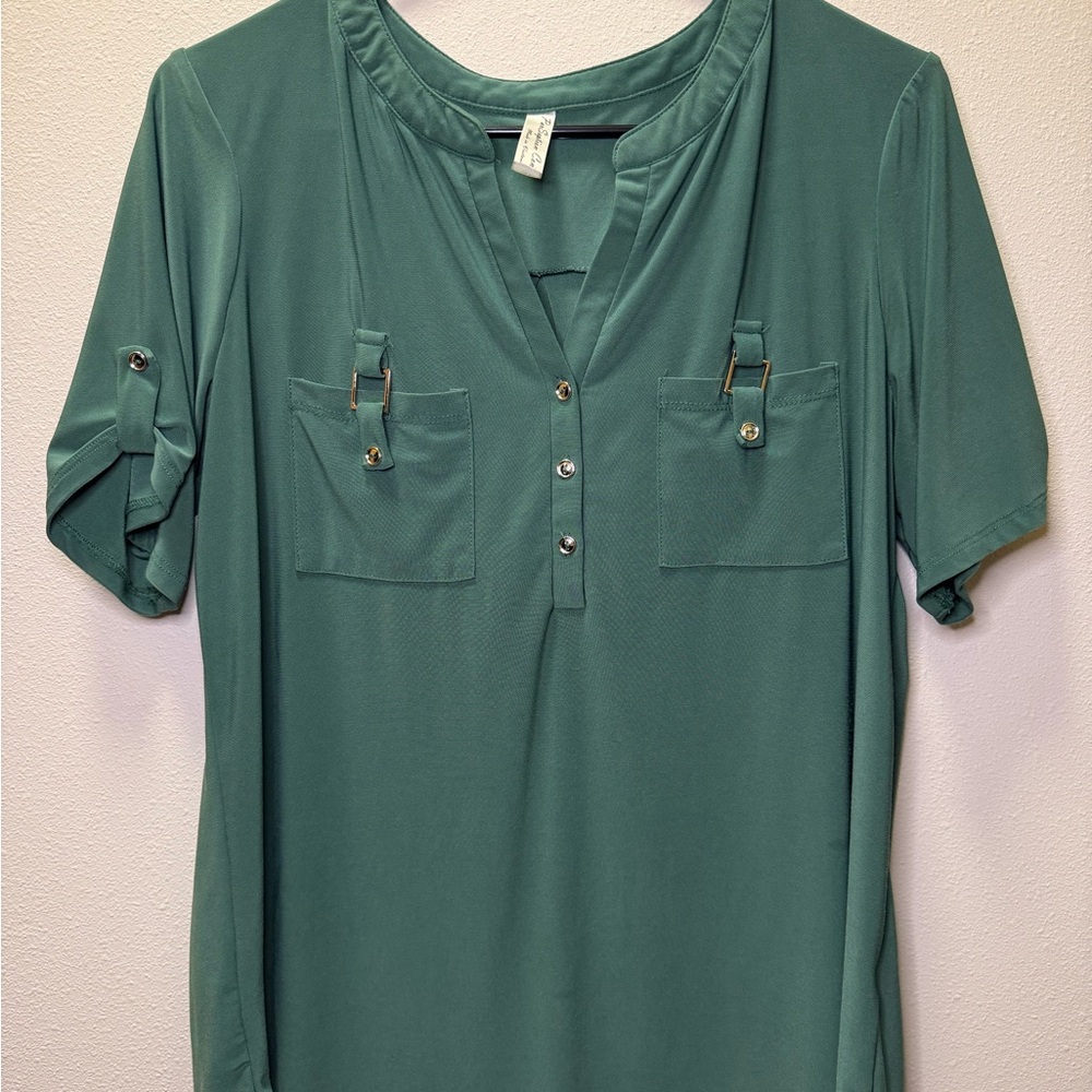 Perseption Concept Teal Blouse With Button Accents - image 1